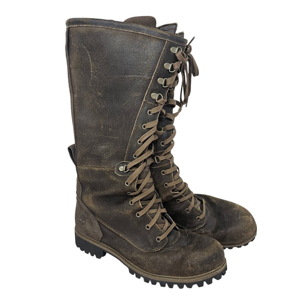 Timberland 9.5 Wheelwright Lace-Up Boots Brown Leather Utility Grunge Whimsygoth